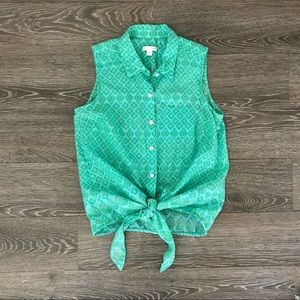 J.Jill Tie Front Diamond Pattern Button Down Top
